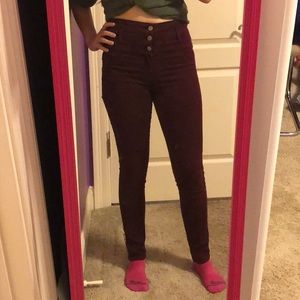 Maroon High-waisted Jeans